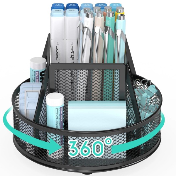 YINGHUA Metal Mesh Desk Organizer with 5 Compartments and Rotating