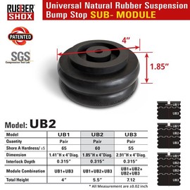 RubberShox RubberShox Modular Universal Rubber Front Rear Bump Stops for Truck and RV Suspension Enhancement Pattern. UB2 Sub-Module, Pair 5000 lbs, Hardness 60HA, Require UB1 Top Module