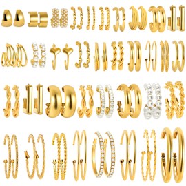 36 Pairs Gold Hoop Earrings for Women, Chunky Gold Hoop Earrings Multipack, Fashion Big and Small Gold Earrings Set for Birthday Party Christmas Gift