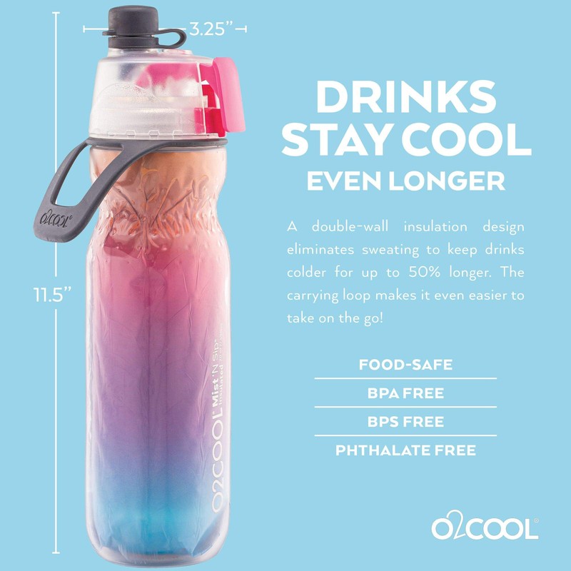 O2COOL Mist 'N Sip Misting Water Bottle 2-in-1 Mist And