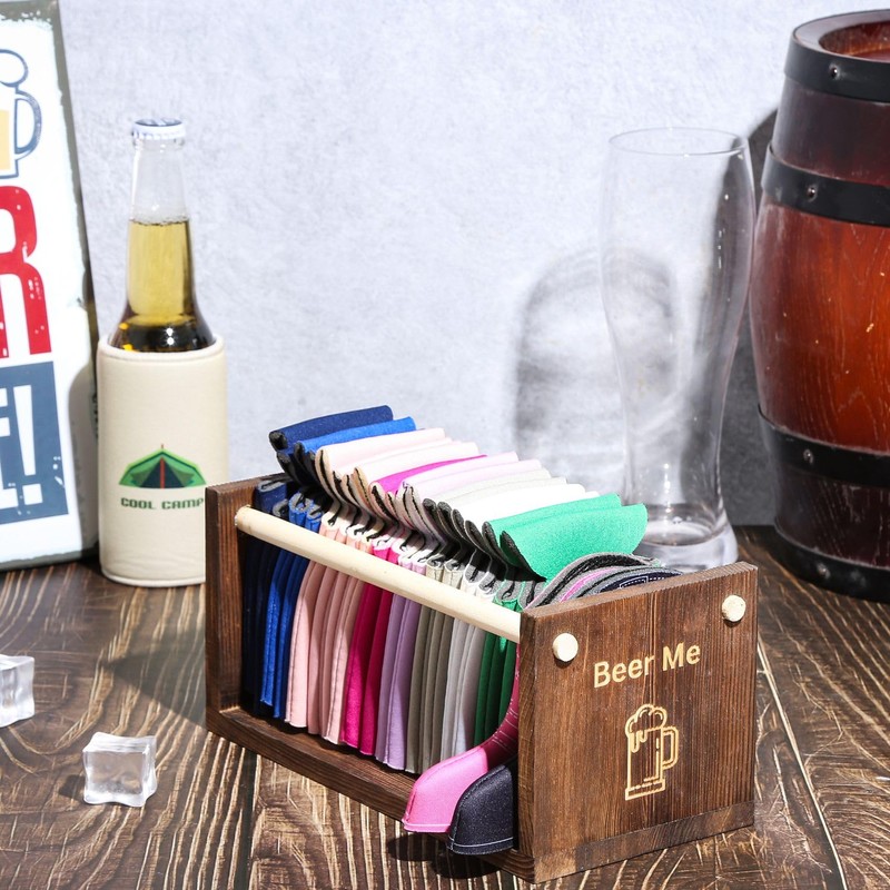 GoFika Can Cooler Holder Foam Insulator Sleeves Dispenser Wood Engraved