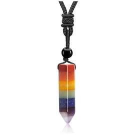 JSDDE 7 Chakra Pendant Necklace Natural Stone Hexagonal Column Cone Dot Braided Jewelry Women Men Gift Lucky Charm Bad Energy Protection Reiki, Stone braided rope, stone