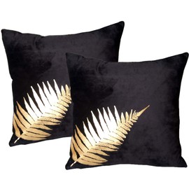 ZUODU Black 45x45cm Gold Leaf Printing Peach Skin-Like Decorative Pillow Cover Cushion Covers 18x18 Inches Pack of 2 (golden Leave-Black 2pc)