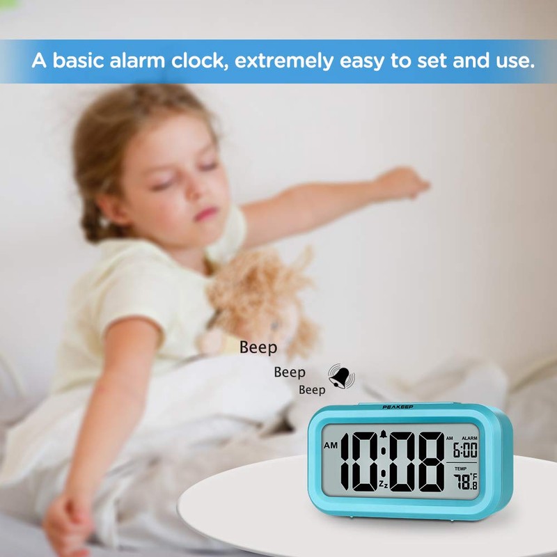 Peakeep Night Light Digital Alarm Clock Battery Operated with Indoor