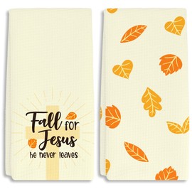 RZQIJ Fall for Jesus He Never Leaves Kitchen Towels Dish Towels Dishcloth, Fall Thanksgiving Christian Decor for Kitchen Bathroom Home, 16 x 24 Farmhouse Decoration Hand Towels Set of 2. (017)