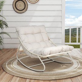Grand patio Outdoor Rocking Chair, Metal Lounge Rocking Chair with Thick Cushion, Comfy Modern Rocker for Patio Porch Deck Backyard, Beige