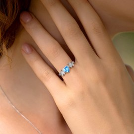SILVERCUTE Ladies Silver Rings December Birthstone Blue Topaz Simulated Crystal Thumb Ring Womens Adjustable Open Ring Girls