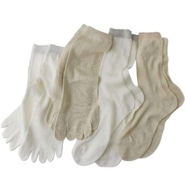Mode Select 4-Piece 4-Pair Set Cool Socks, 100% Silk 5-Toe Socks, 100% Cotton Socks, 4-Layer Socks for Summer and Winter, Cold Protection, Thermal Insulation