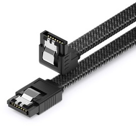 deleyCON 30 cm SATA 3 Cable Nylon 6 Gbit/s Data Cable SATA III Connection Cable Serial ATA Connection Cable for Motherboard & Hard Drive HDD SSD 1 S-ATA L Connector 90° Angled Black