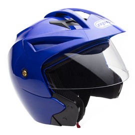 MMG (Model 20) Motorcycle Open Face Helmet DOT Street Legal - Flip Up Clear Visor (L, Shiny Blue)