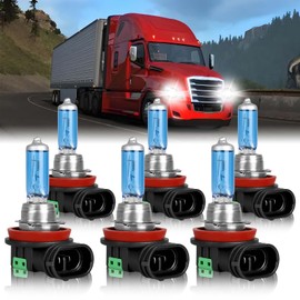 QUAYUB Fit For Freightliner Cascadia Commercial Truck 2008-2017 Halogen Headlight Bulbs, H11 High Beam+H11 Low Beam+H11 Fog Lights, High Performance Replacement Bulb, Pack of 6