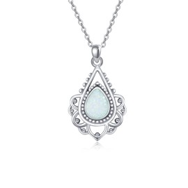 OHAYOO Lotus Necklace 925 Sterling Silver Lotus Flower Moonstone Opal Pendant Necklace Gift Jewelry for Women (B-Opal)