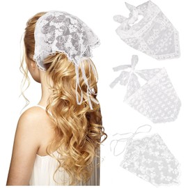 Framendino, Paquete De 3 Pañuelos Para El Pelo Con Encaje Floral, Diadema De Malla Triangular, Pañuelo Para La Cabeza Con Flores Para Peinado Universal Blanco 1 Unidad (Paquete De 3)