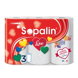 Sopalin LOVE - x3 Rolls - 3-Ply - Original Decor - Packaging 80% Recycled Plastic - FSC® Mixed Paper (C017535)