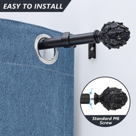 Curtain Rods for Windows 66 to 120 Inches 1 Inch Diameter Adjustable Drapery Rods Decorative Single Window Curtain Rods with Classic Finials,Black