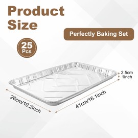 LDXDRU 25 Pack Disposable Cookie Sheets, 16.1 x 10.2 Inch Aluminum Baking Sheets, Heavy Duty Baking Trays for Oven, Foil Trays for Home Bake, Dishwasher Safe, Sliver