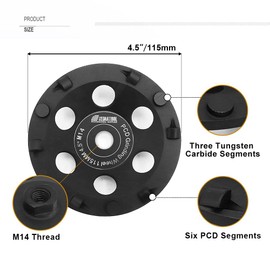 SHDIATOOL 1PK Sintered Diamond Turbo/Double Row Grinding Cup Wheel for Concrete Masonry (PCD 115 mm)