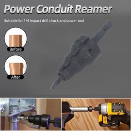 Power Conduit Reamer, 1/4 Inch Shank Conduit Reamer Tool with Improved Bit Retention, High Carbon Steel Pipe Reamer Tool with Hex Key Wrench & 5 Reamer Replacement Blades