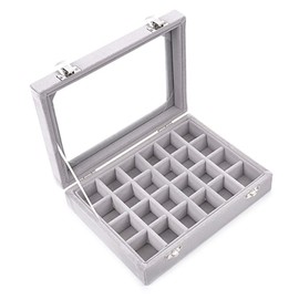 SPIEA 24 Compartments Accessory Box, Velvet-like Jewelry Case, Ear Ornaments, Earrings, Ring, Display Storage Case (Grey)