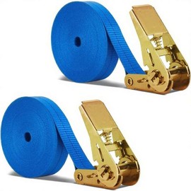 Pack of 2 12 m Long Tie Down Straps with Ratchet Lock, Basicon 800 kg Ratchet Straps Lashing Straps, 25 mm Wide with Ratchet Fastening Straps Adjustable Fastening Straps for Fixed Load (Blue)