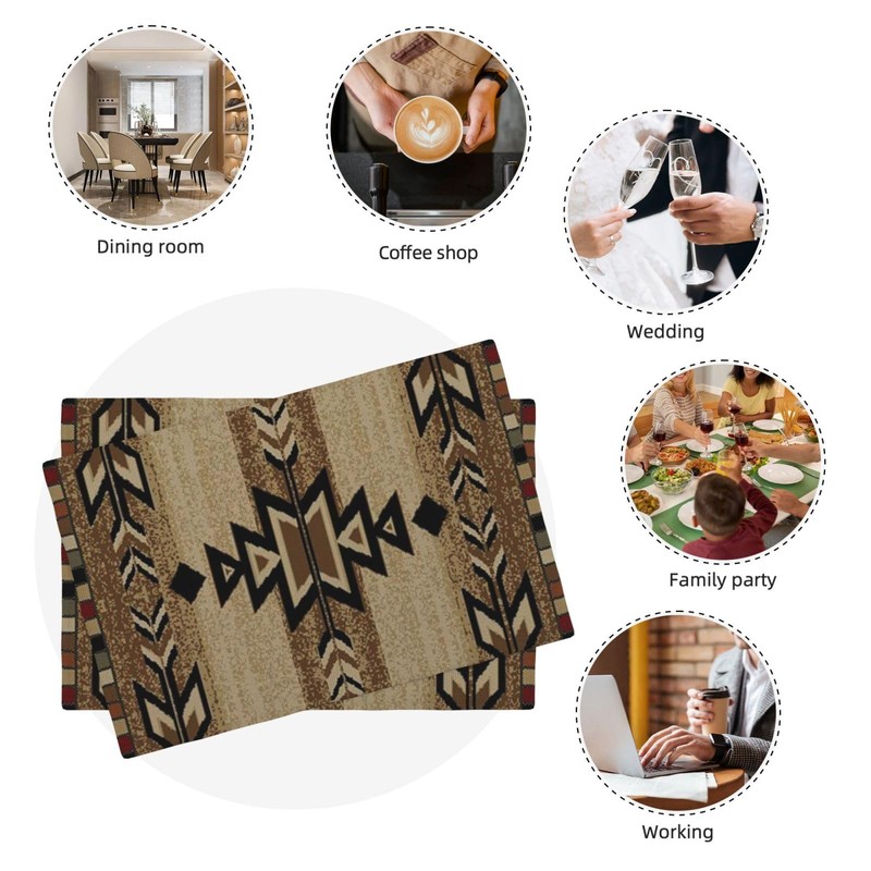 Brown Black Boho Placemats Set of 4 Rustic Aztec Western
