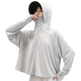 Homie Home Women's Rash Guard, UV Protection, 99.9%, UPF 50+, Long Sleeve, Body Cover, Cooling and Quick Drying, Large Size, Suitable for Outdoor Activities and Beaches, Light Gray, Free size