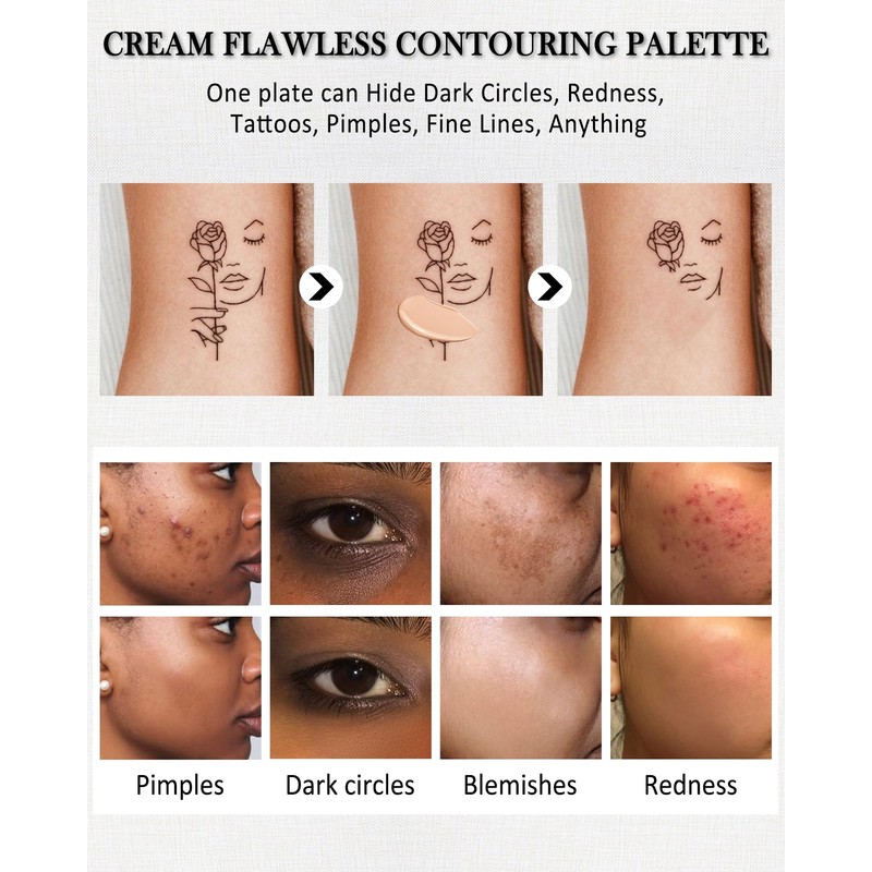 Cream Contour Palette Makeup, Long Lasting Full Coverage Concealer for