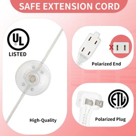Zlierop Clear Extension Cord 10 FT, 3 Outlet Extension Cord with Switch, UL-Certified Flat Extension Cords 2×18 AWG 3A 125V, 2 Prong Extension Cords with Multiple Outlets for Christmas Decor (1 Pack)