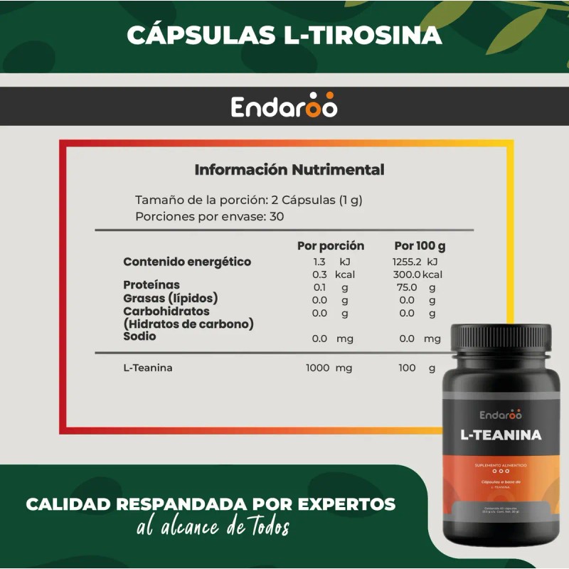 Teanina 180 Cápsulas Calma Mental Concentración Pack Sabor