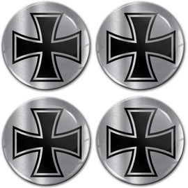 Biomar Labs® 4 x 70mm 3D Domed Car Wheel Centre Rims Hub Iron Cross Silver Stickers Decals For Caps Vehicle Auto Tuning Emblem A 8670