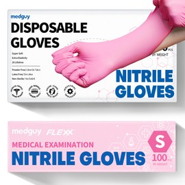 Medguy Nitrile Exam Gloves, Powder-Free Latex-Free Food Safe Non-Sterile 4.5 Mil Disposable Medical Glove, 100 Pcs (Small)