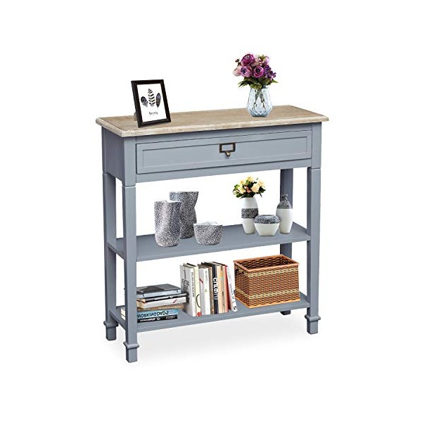 Kinbor Console Table with Large Storage Drawer and Shelves, French