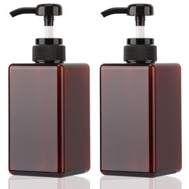 450ml (15.2oz) Pump Bottle Dispenser Jansburg 2Pack Refillable Square Plastic Lotion Dispenser Empty Lotion Pump Bottle for Essential Oil Soap Lotion Shampoo, Bathroom/Kitchen/Travel Amber