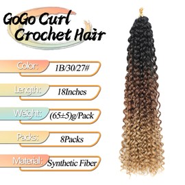 8 Packs GoGo Curl Crochet Hair 18 Inch Long Curly Crochet Hair for Women Beach Curl Water Wave Deep Twist Crochet Braids Synthetic Braiding Hair Extensions (1B/30/27#, 18 Inch(pack of 8))