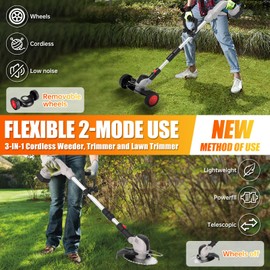 Electric Weed Wacker Eater Cordless String Trimmer Battery Powered, 21V/4000mAh Grass Trimmer Battery Operated Brush Cutter, 3 in 1 Lightweight Weed Trimmer/Lawn Edger/Trimmer Edger for Yard Garden