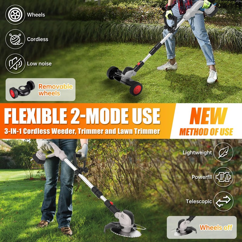 Electric Weed Wacker Eater Cordless String Trimmer Battery Powered, 21V/4000mAh