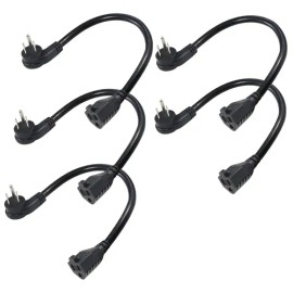 [5 Pack] Flat Plug Short Power Extension Cord - 8inch Low Pr