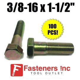 Brighton Best (Qty 100) 3/8-16 x 1 1/2" Hex Bolt Zinc Plated Grade 8 Cap Screw Partial Thread
