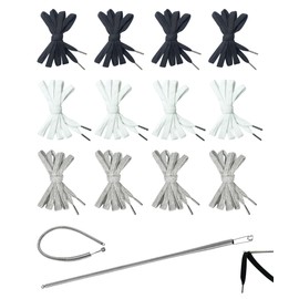 3/8" x 55" Flat Drawstring Cord with Easy Threader Drawstring Replacement for Sweatpants Pants Hoodie Jackets Trunks (12Pcs Black/White/Gray)