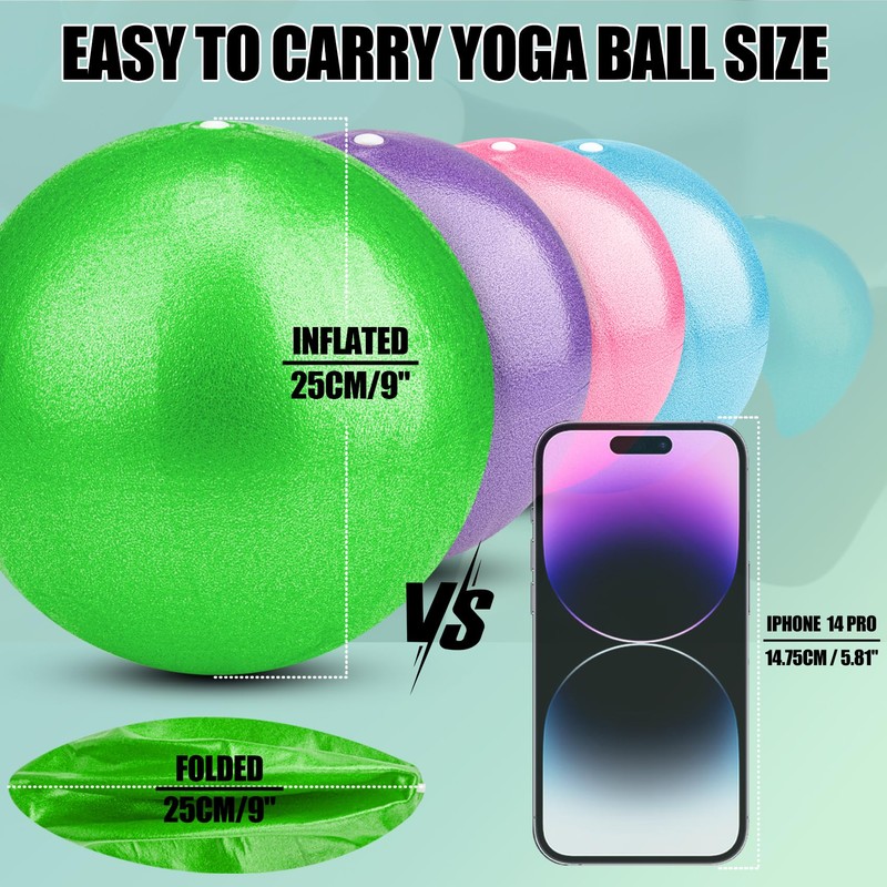 Small Exercise Ball Anti-Burst Non-Slip Stability 9 Inch with Inflatable