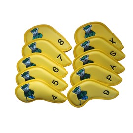 Set of 10 Golf Club Head Covers for Driver, Fairway Wood, Hybrid, Putter, Hybrid Iron, Bear Embroidery (Yellow)