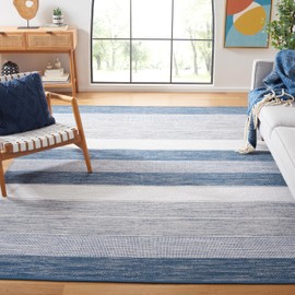 SAFAVIEH Striped Kilim Collection Area Rug - 8' x 10', Grey & Blue, Flat Weave Cotton Design, Easy Care, Ideal for High Traffic Areas in Living Room, Bedroom (STK804M)