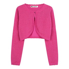 BlackButterfly Girls Long Sleeve Sparkle Cardigan Childrens Kids Bolero Shrug (Hot Pink, 11-12 Years)