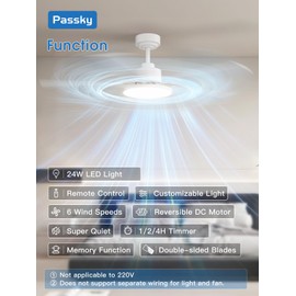 Passky Ceiling Fans with Lights, 52 inch Sleek Ceiling Fan with Light and Remote Control, 3CCT, Dimmable, Reversible, Noiseless, White Ceiling Fan for Bedroom, Living Room