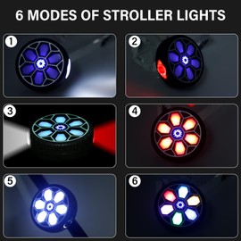 Pack of 2 Pushchair Light, LED Waterproof Pram Lighting with 6 Light Effects, Pram Light with White Red Light for All Prams, Baby Gifts, Pram Accessories