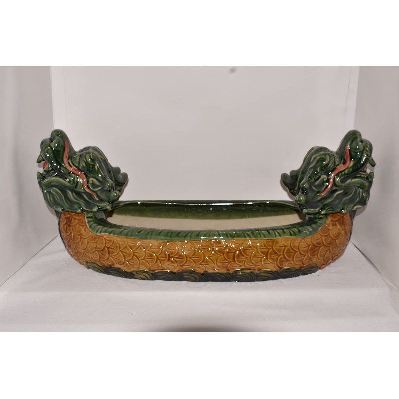 New 24" Asian Oriental Double Headed Green Dragon with Fire