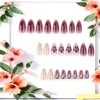 CJDLTS Flower Press on Nails Short Almond Red Floral Lines