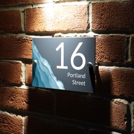 Badgemaster Modern Anthracite House Number Sign Plaque Stainless Steel Standoffs 20cm x 13cm Blue Frame