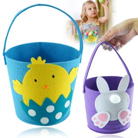 2Pcs Easter Surprise Eggs Buckets for Child | Reusable Easter Surprise Eggs Handled Felt Basket | Easter Eggs Hunt Tote for Treats Gift, Size-28cm