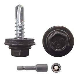 (Pack of 150) Metal Roofing Screws 3/16" x 3/4" (4.8 x 19 mm) Self-Drilling Screws with EPDM Washers Painted Hex Washer Tapping Screw Grey Brown RAL 8019
